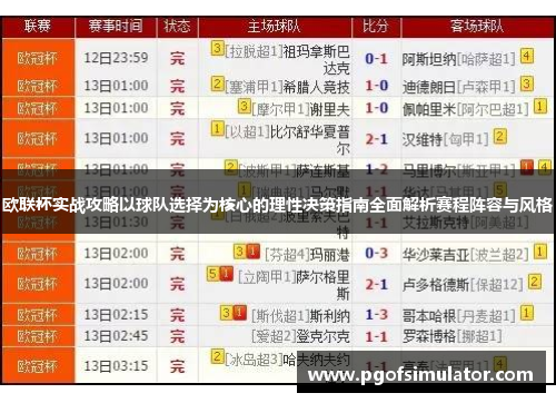 欧联杯实战攻略以球队选择为核心的理性决策指南全面解析赛程阵容与风格 欧联杯实战攻略以球队选择为核心的理性决策指南全面解析赛程阵容与风格